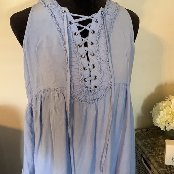 ENTRO Blue Sleeveless Tie Neck Tunic Top S - Picture 2 of 7